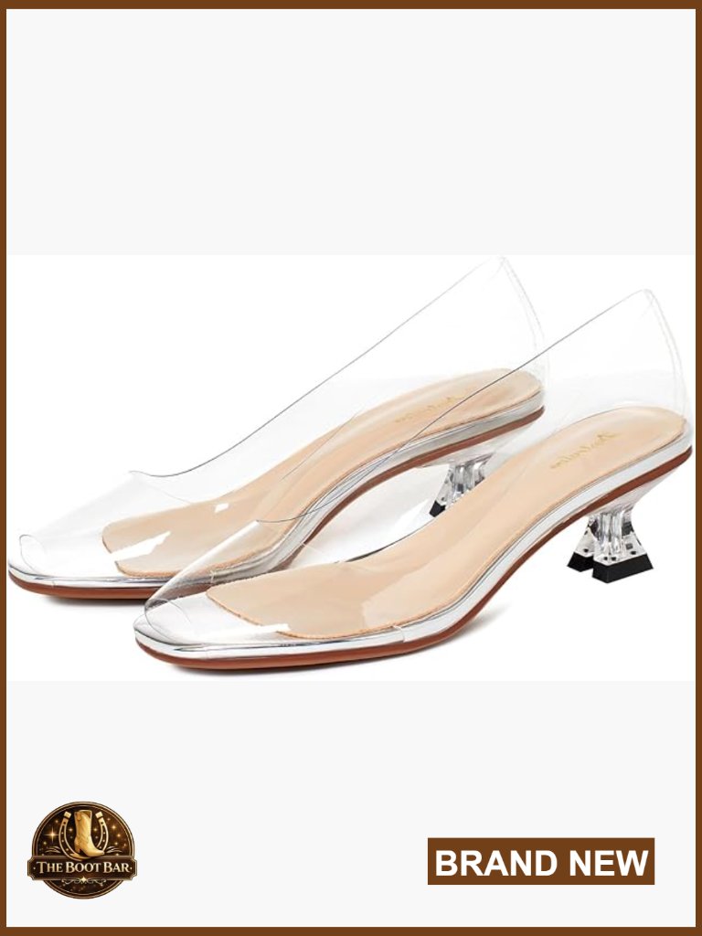 Clear Kitten Heels Pumps Chunky Block Heels Slip On Round Toe Dressy Wedding